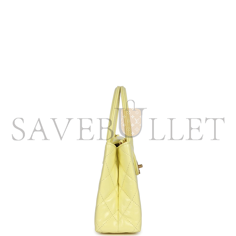 Ch*el kelly yellow shiny calfskin brushed gold hardware as4416 (19*13*7cm)